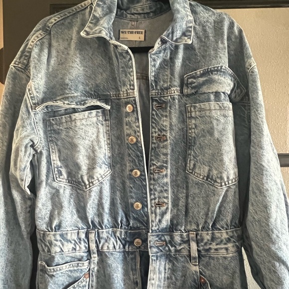 We The Free Washed Blue Denim Jumpsuit - Picture 3 of 4